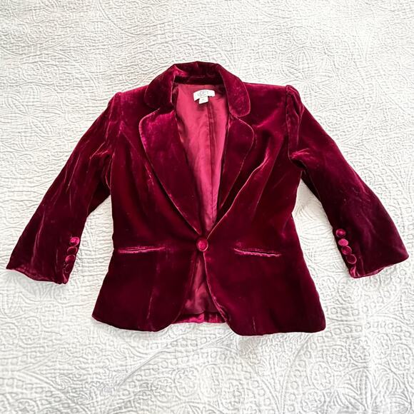 Ann Taylor Loft Velvet Blazer Burgundy size 2P Christmas/Holiday - Picture 1 of 4